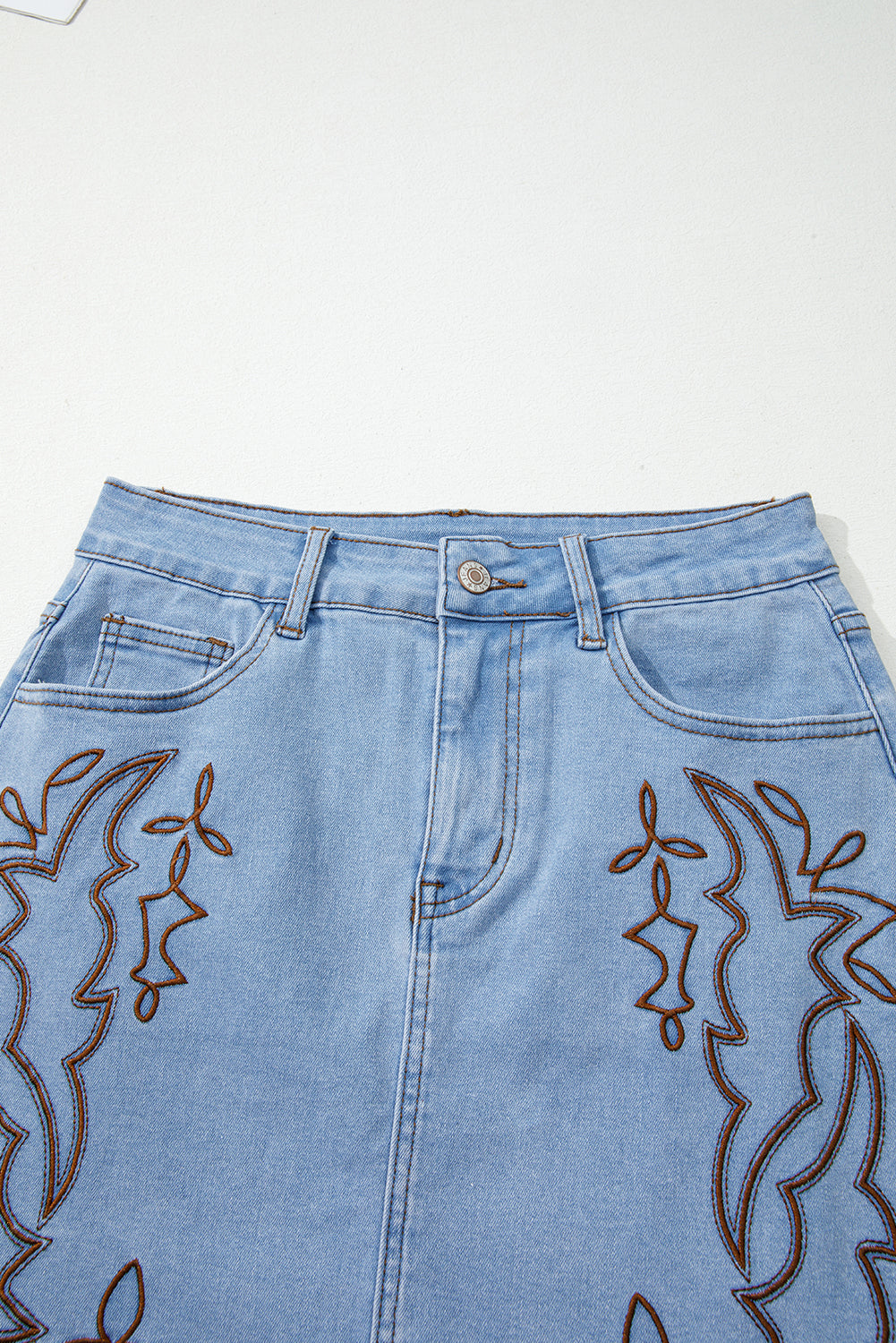 Western Embroidered Denim Mini Skirt