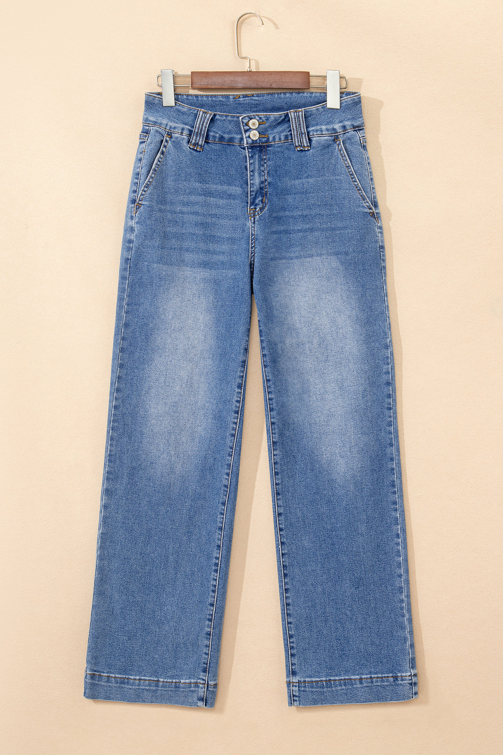 Double Button Zip Fly Straight Leg Jeans