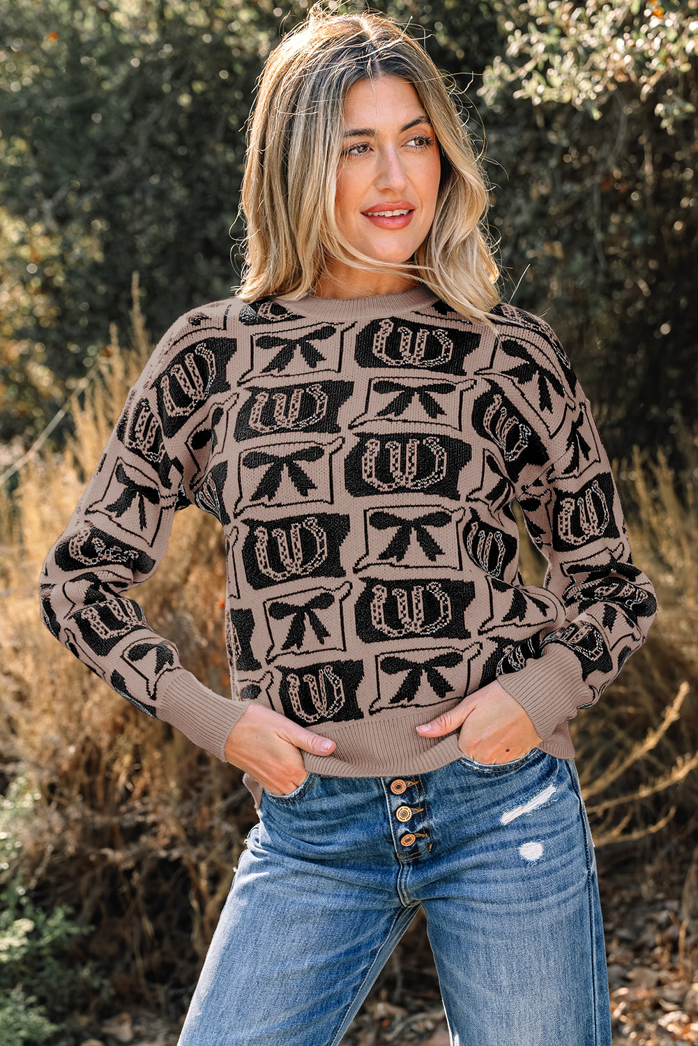 Black Bows & Horseshoes Pattern Sweater