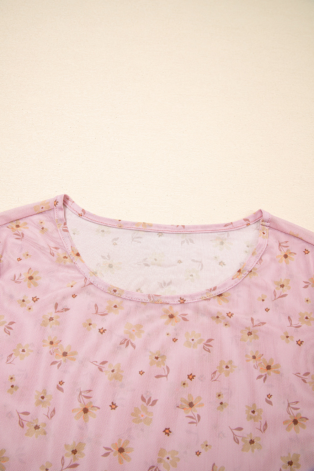 Vintage Floral Print Mesh Long Sleeve Top
