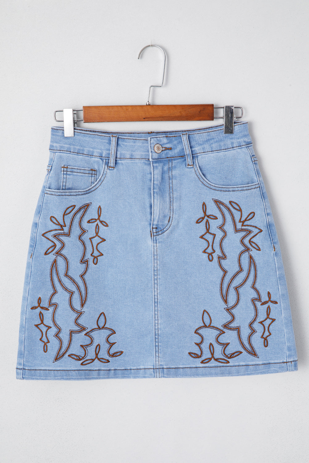 Western Embroidered Denim Mini Skirt