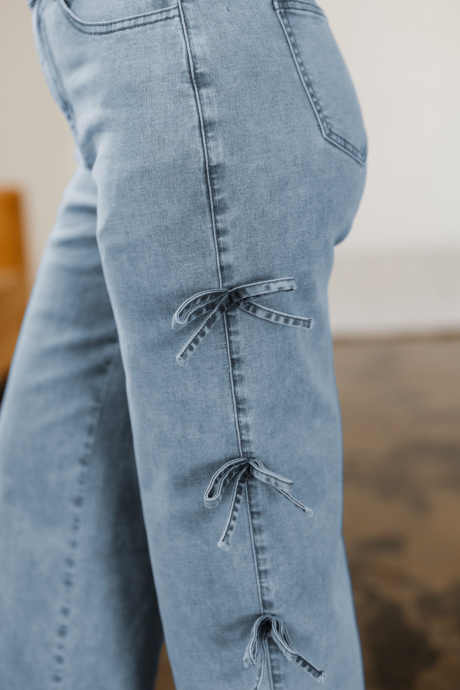 Bow Side Detail Straight Leg Jeans