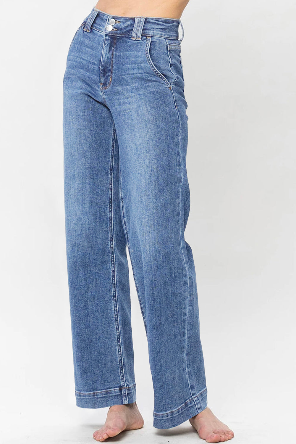 Double Button Zip Fly Straight Leg Jeans