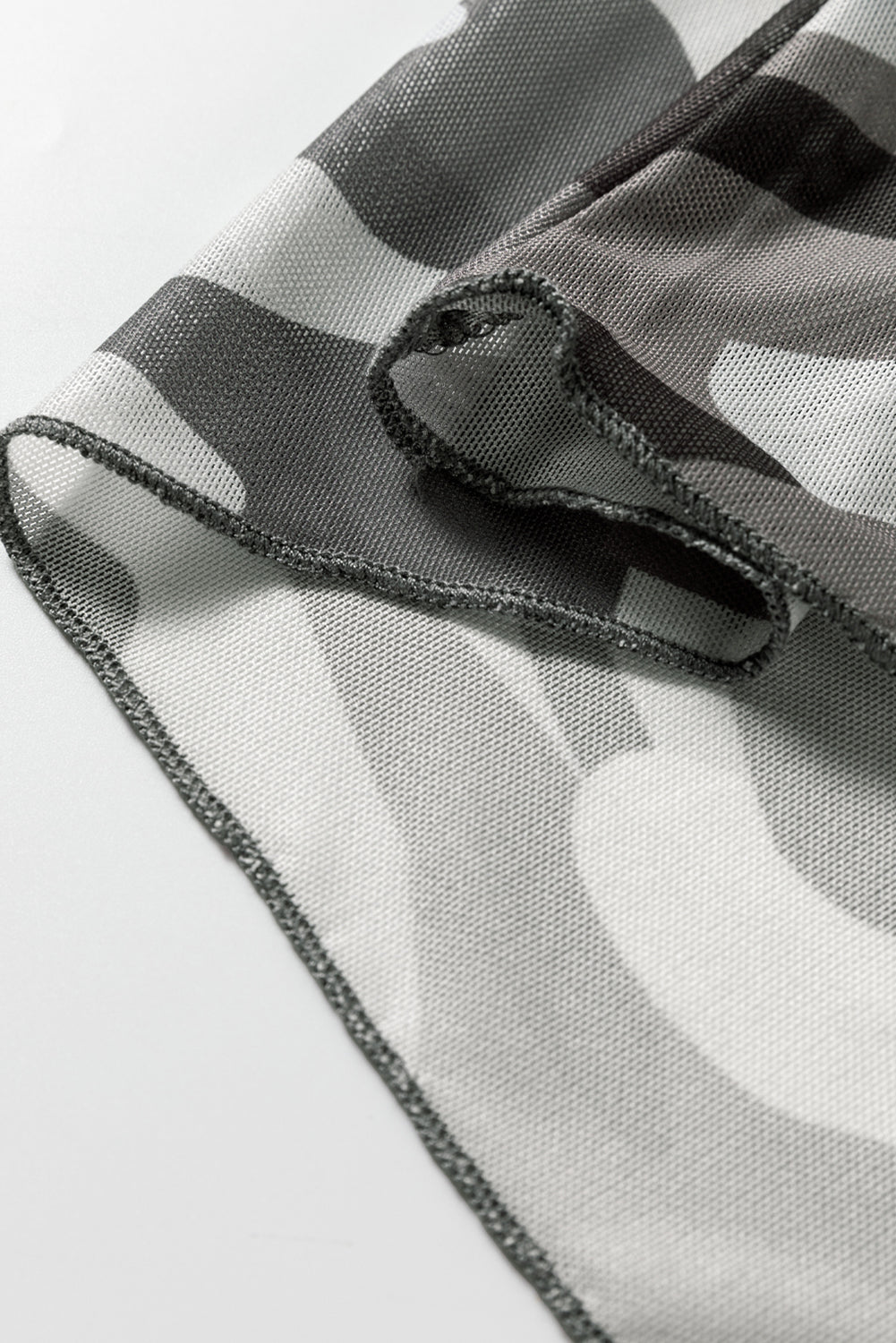 Green Camouflage Print Mesh Long Sleeve Top