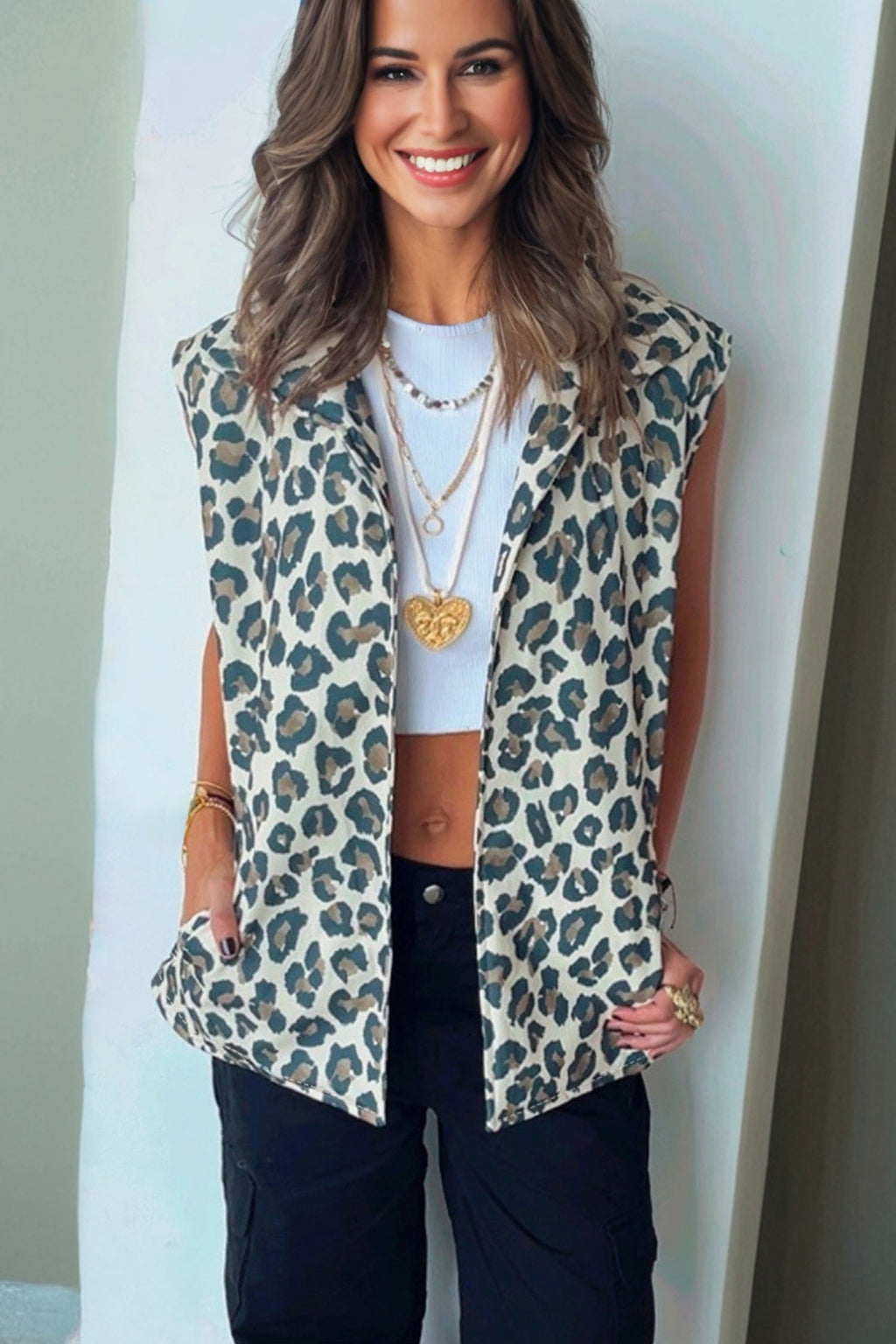 Brown Leopard Print Jacket Vest