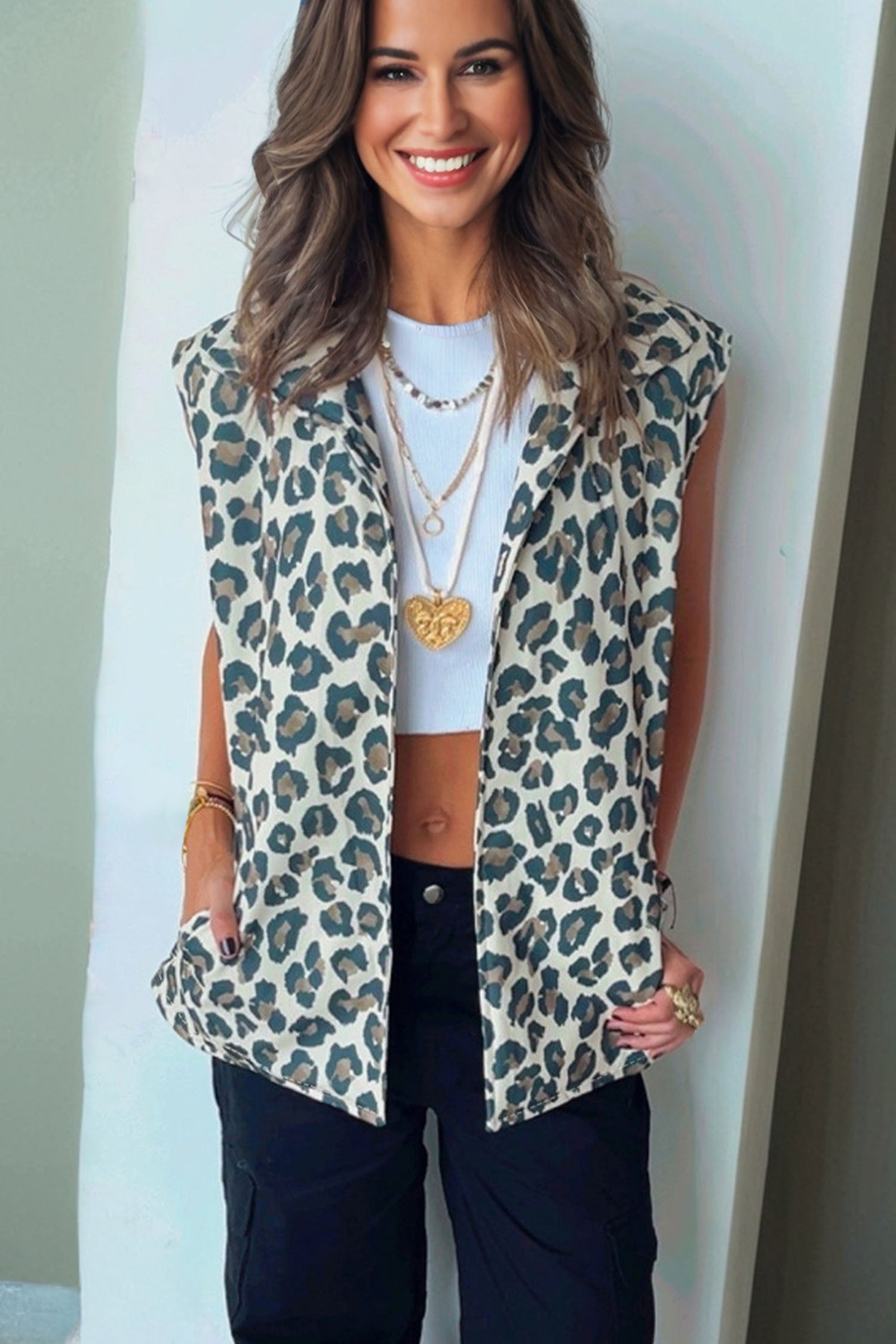 Brown Leopard Print Jacket Vest