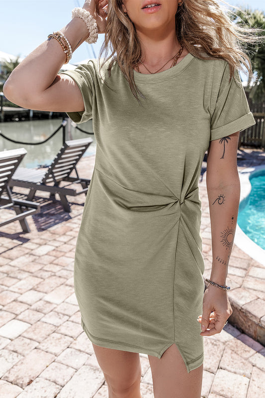 Green Twisted Mini T-Shirt Dress