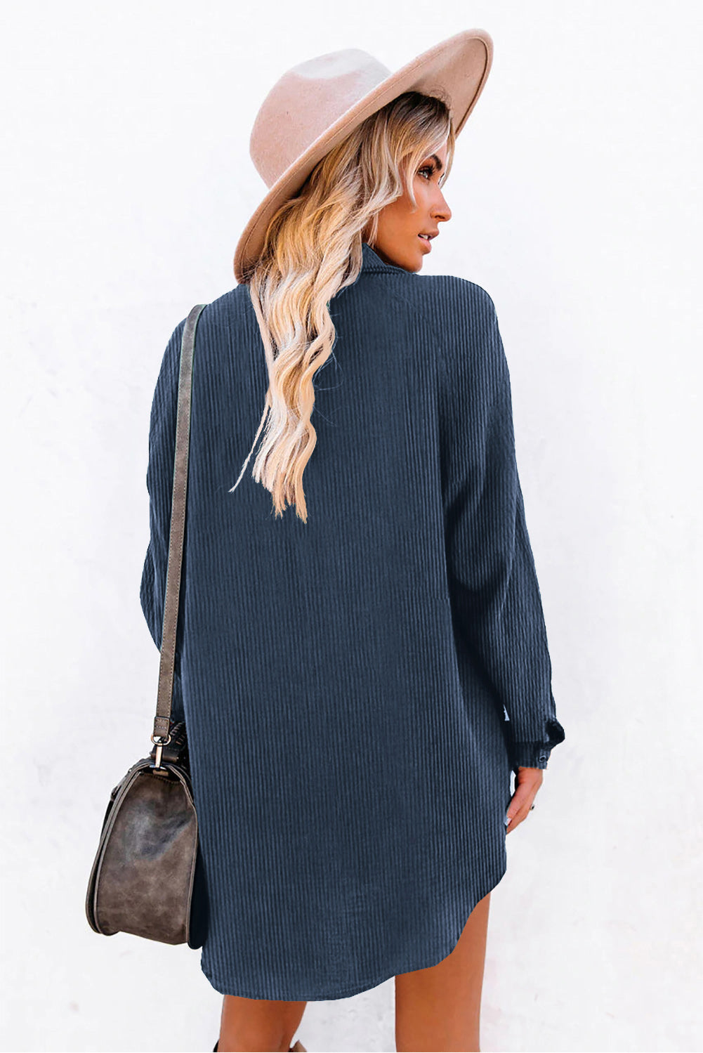 Corduroy Long Sleeve Shift Mini Dress