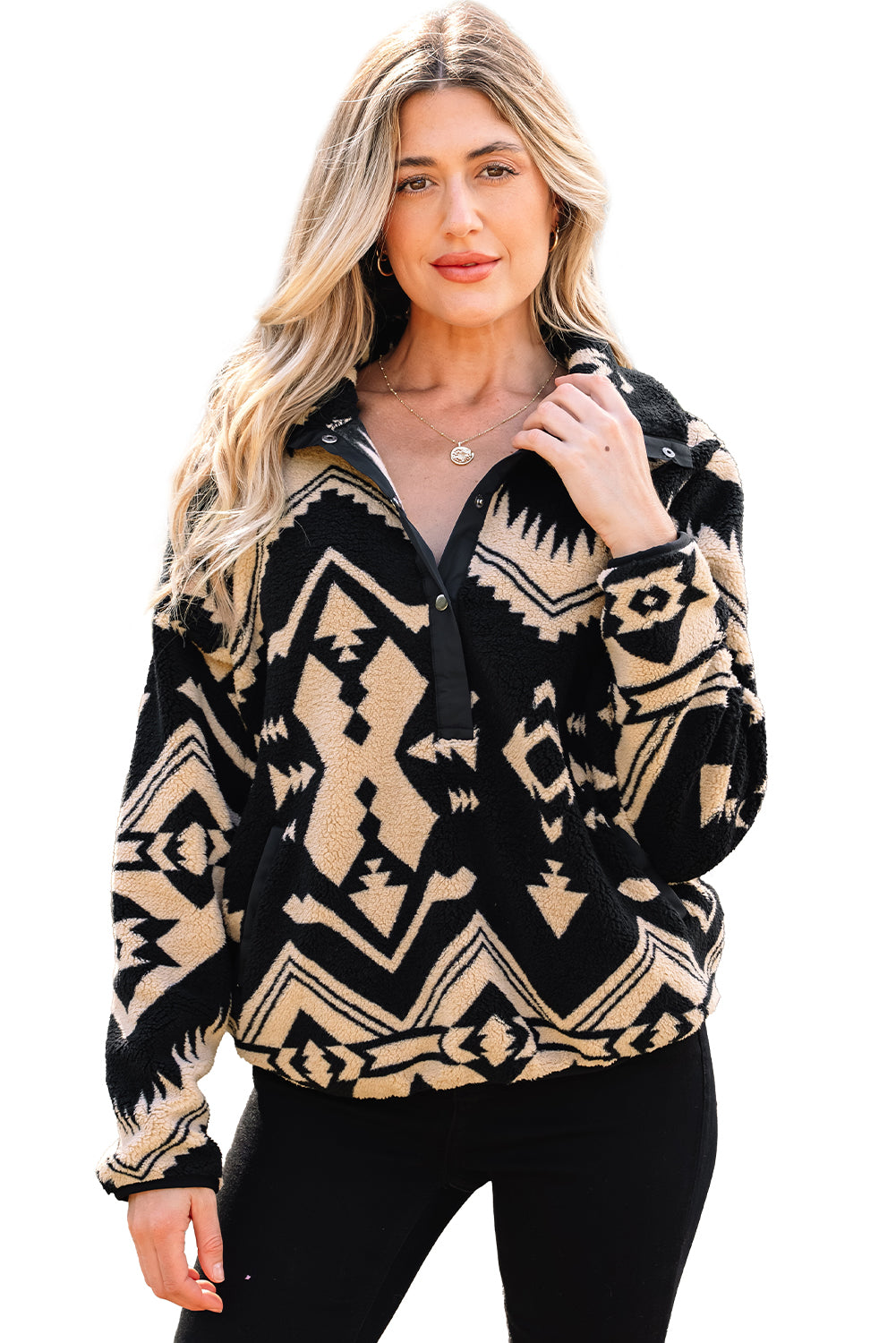 Western Aztec Half Zip Plush Sweatshirt