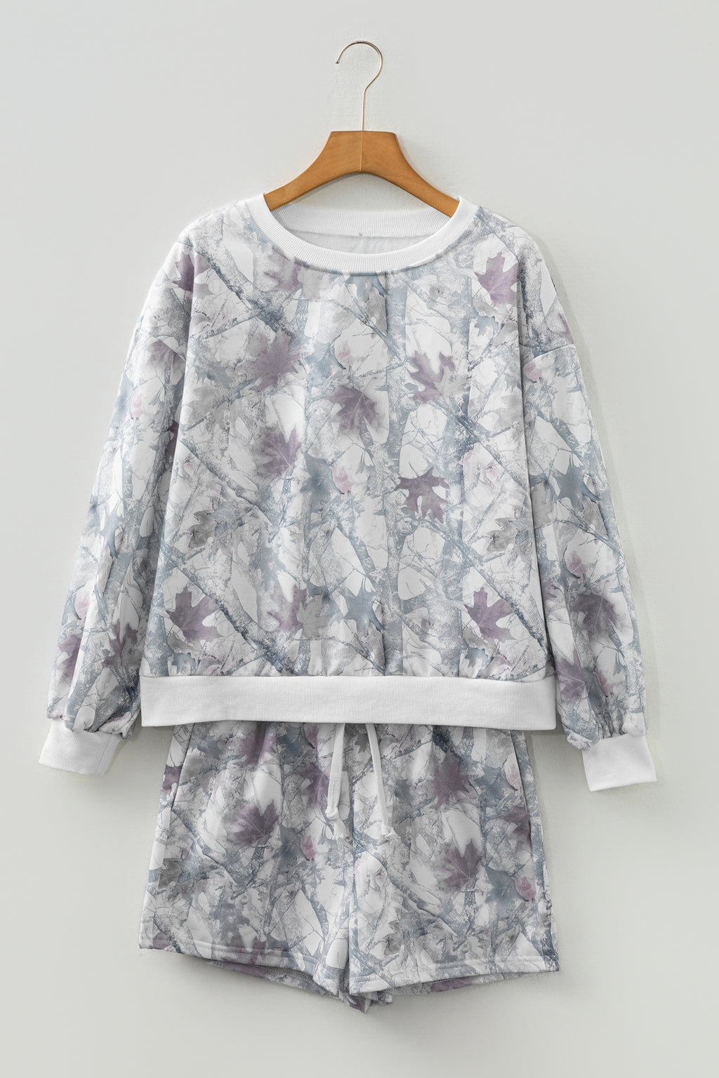 Abstract Woodland Camo Print Pullover Shorts Set