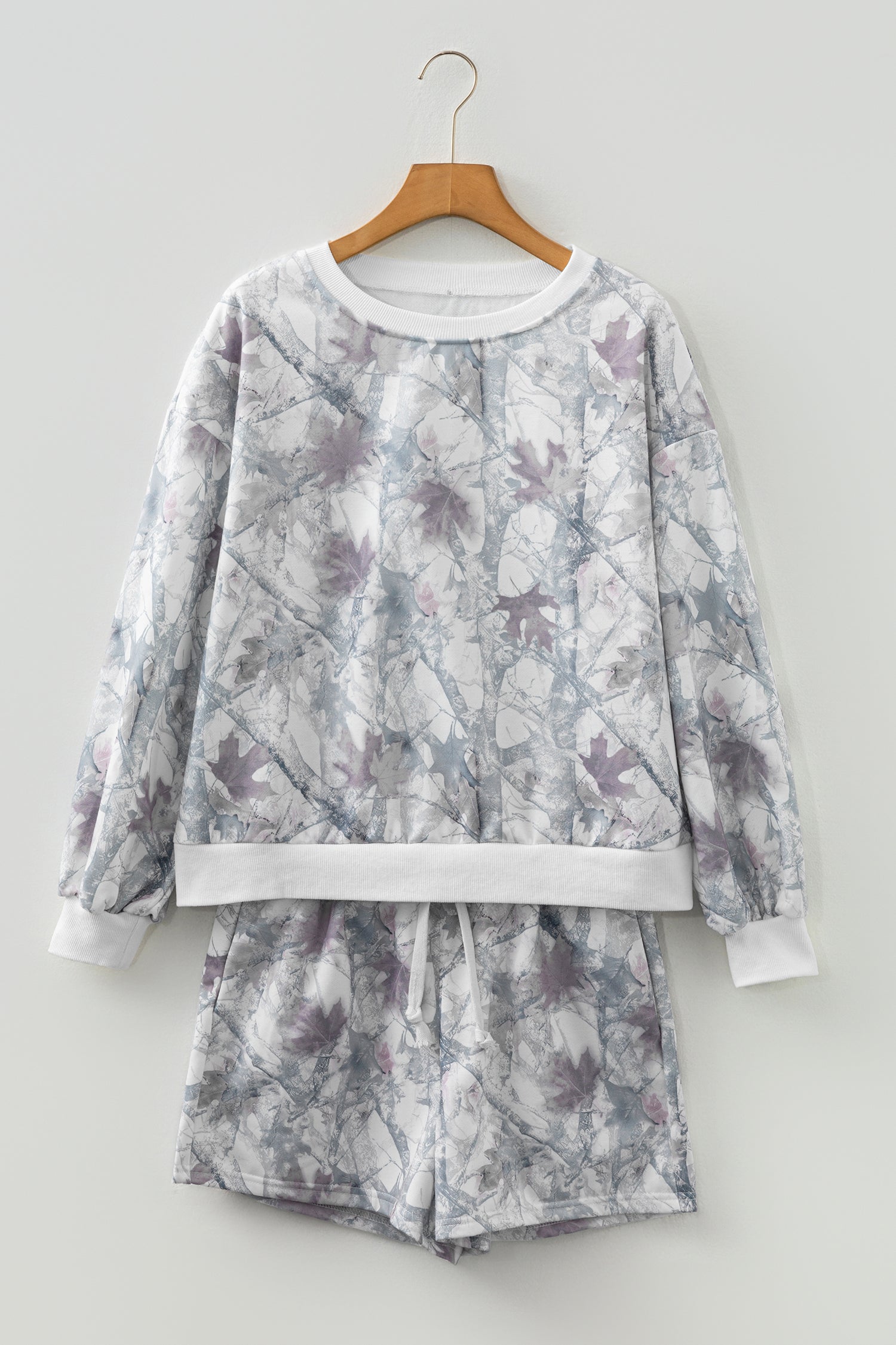 Abstract Woodland Camo Print Pullover Shorts Set