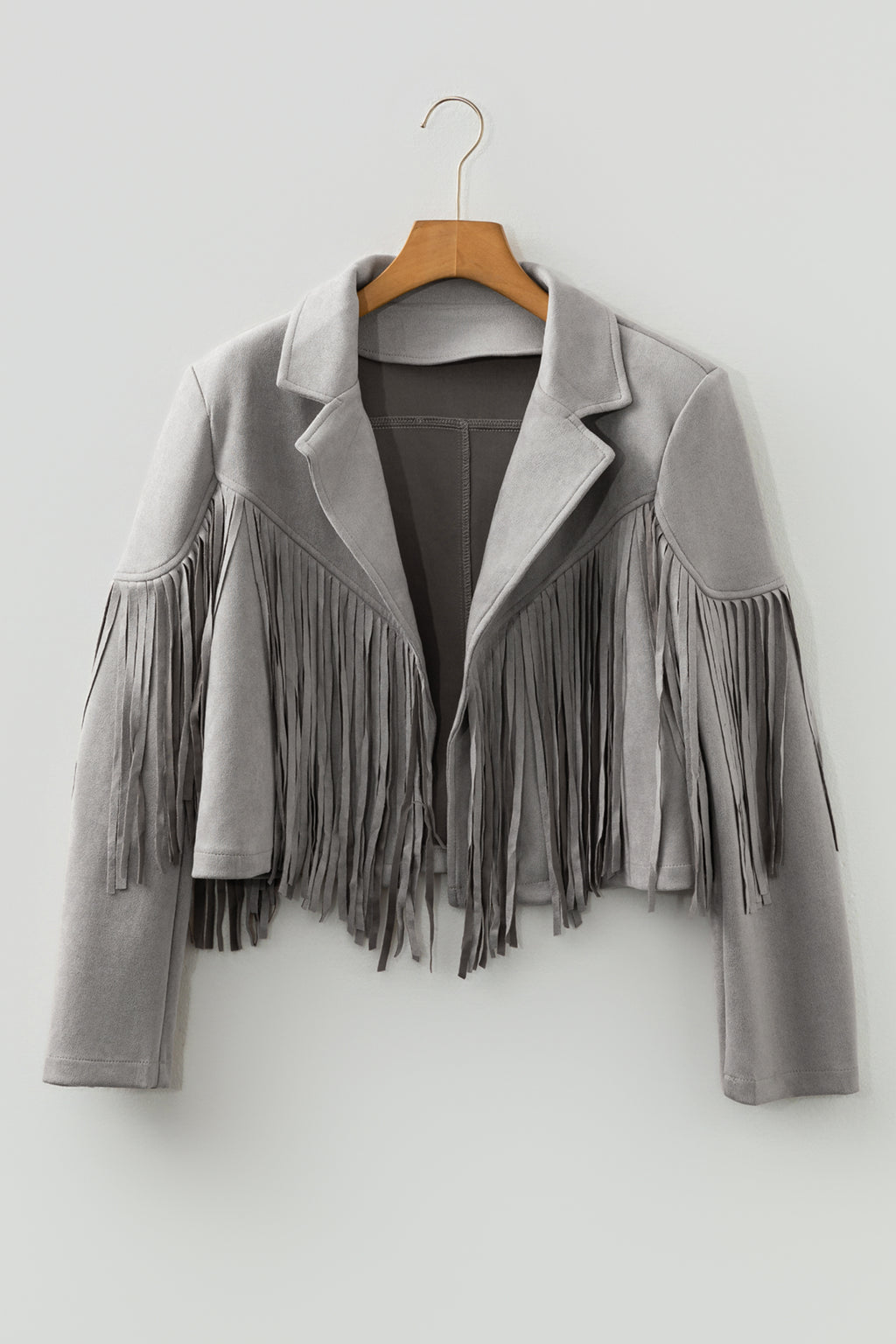 Cropped Fringe Faux Suede Jacket