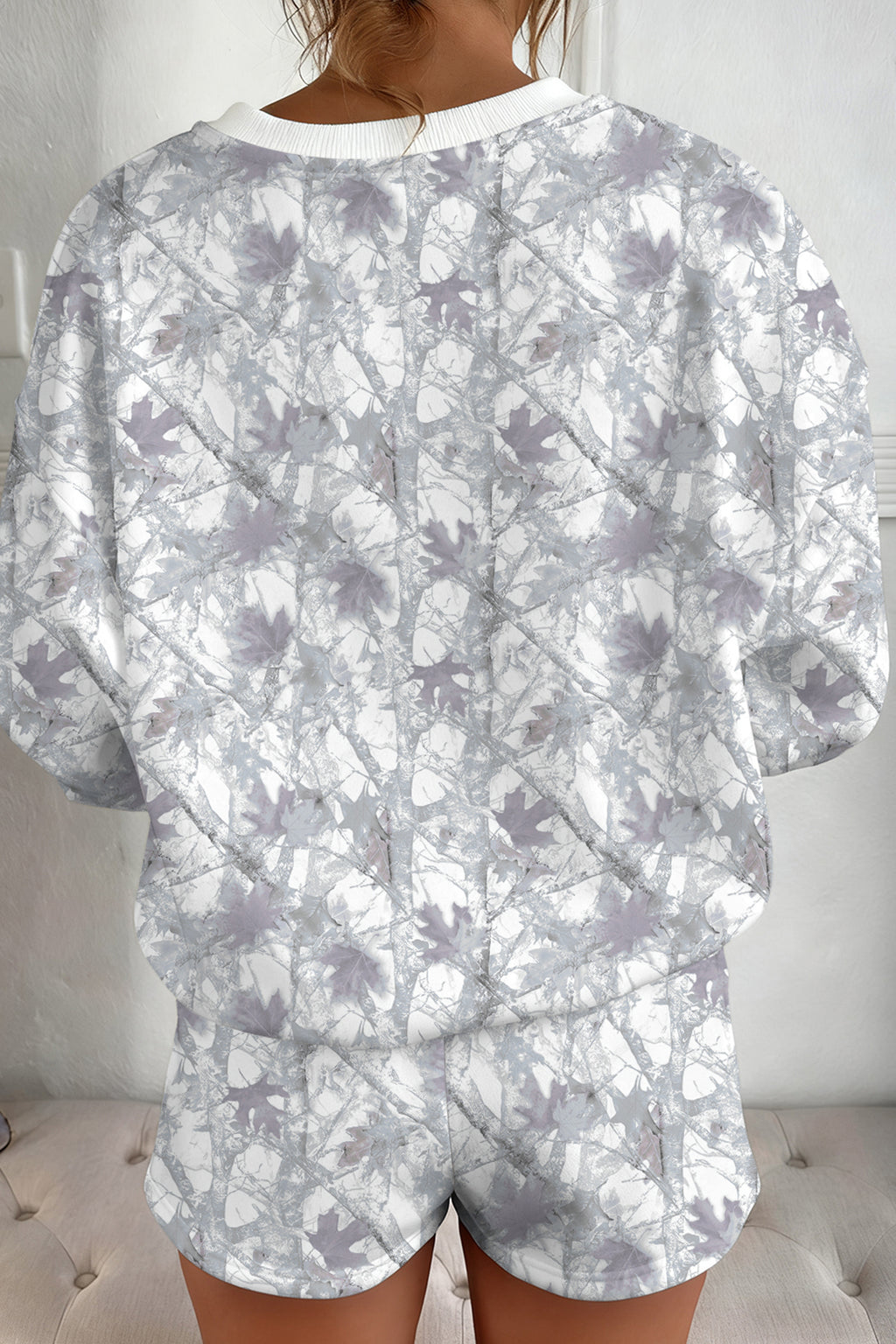 Abstract Woodland Camo Print Pullover Shorts Set