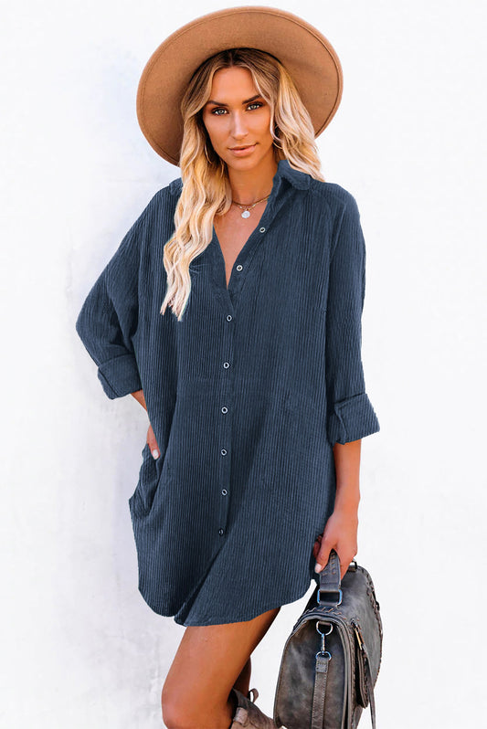 Corduroy Long Sleeve Shift Mini Dress
