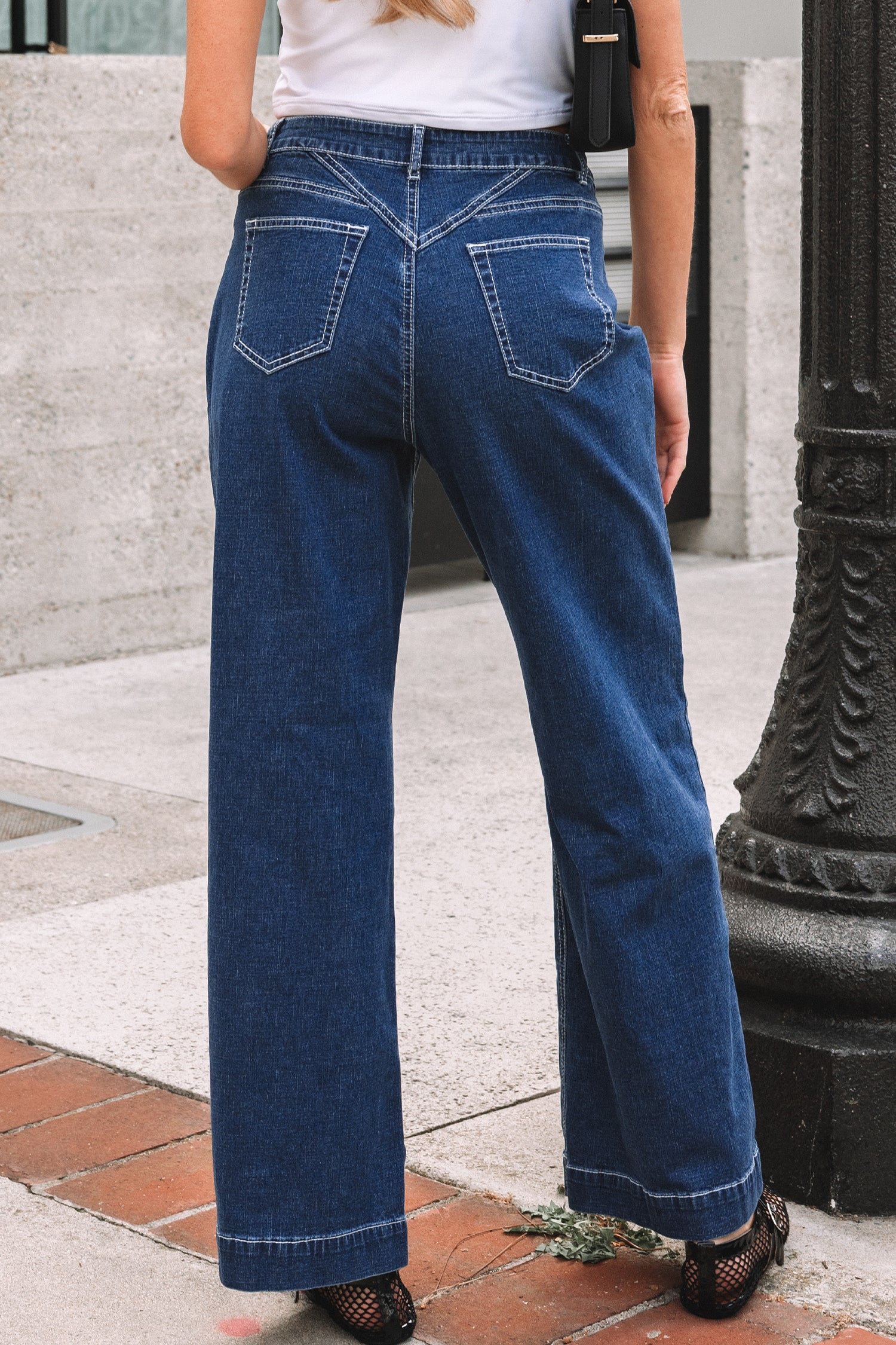 Stitched Waist Detail Loose Cuffed Jeans