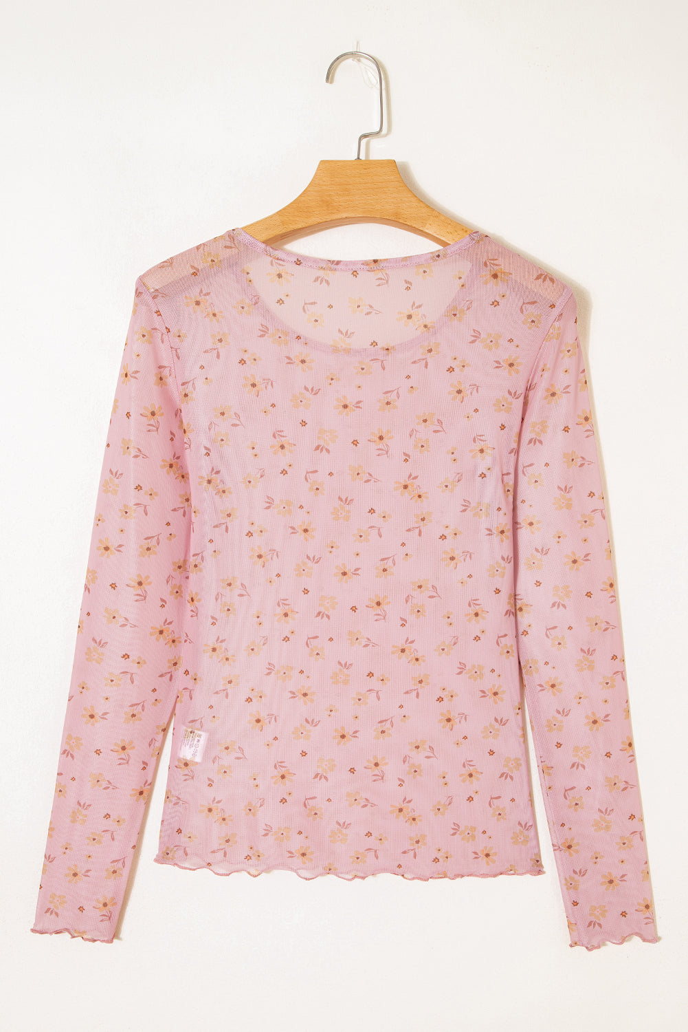 Vintage Floral Print Mesh Long Sleeve Top