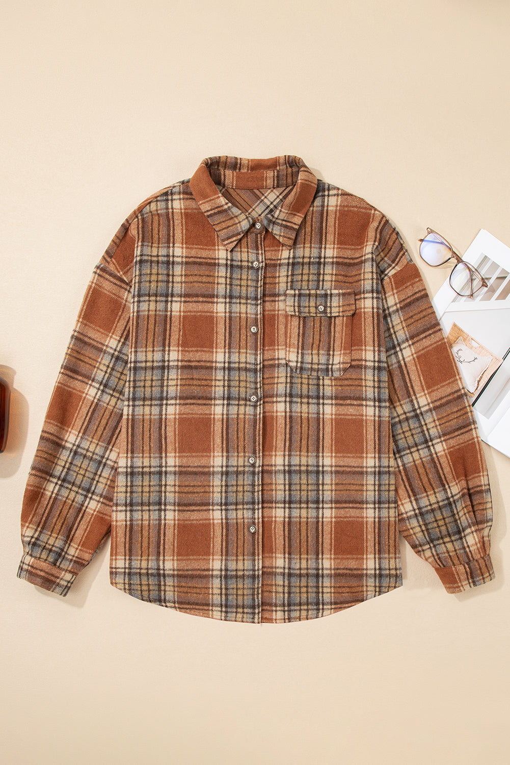 Plaid Print Buttoned Plus Size Shacket