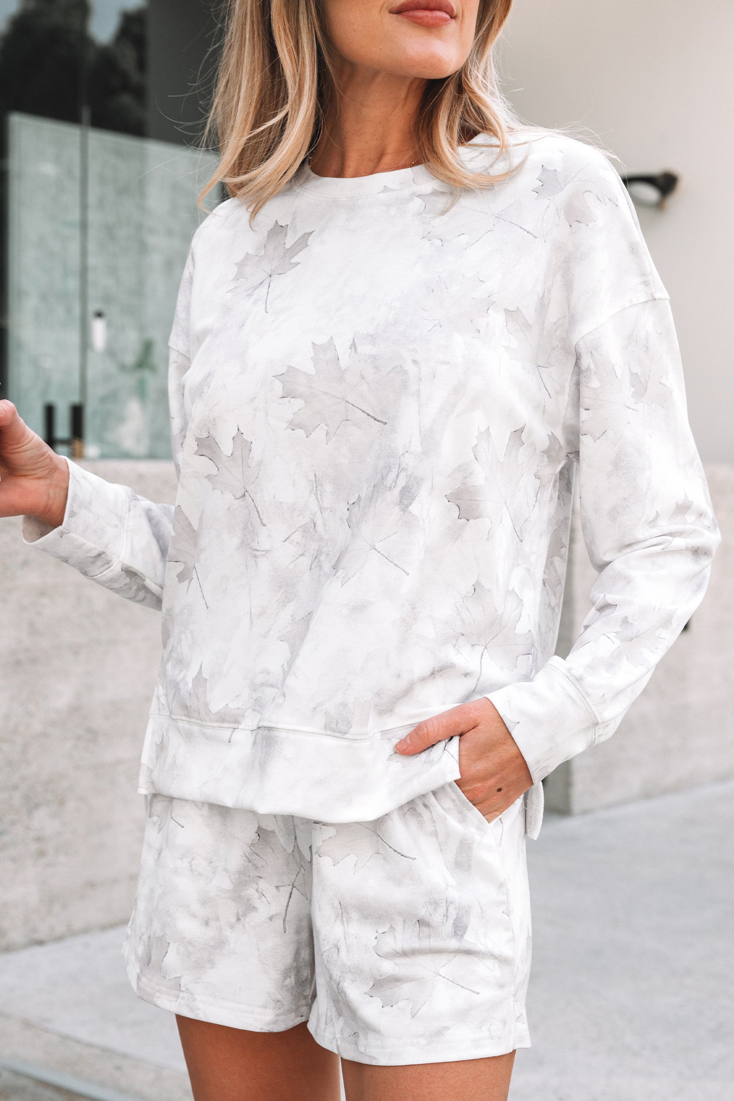 Camo Print Pullover Top and Casual Short Set