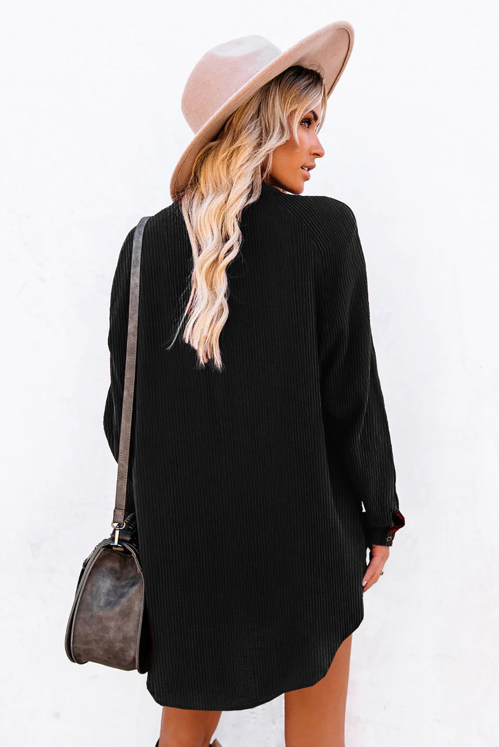 Corduroy Long Sleeve Shift Mini Dress